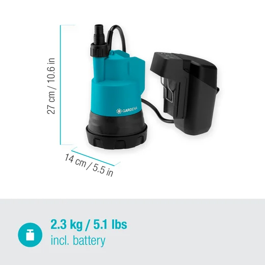 Pompe immergée pour eaux claires 200/2 18V P4A avec batterie - GARDENA - 14600-20