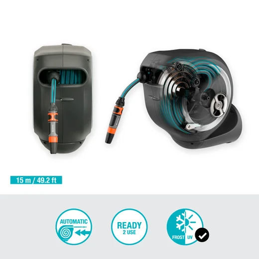 Dévidoir automatique mural RollUp S 15 m - GARDENA (Blanc) - GARDENA - 18602-20