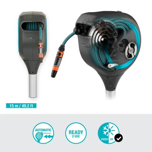 Dévidoir automatique sur pic RollUp S 15 m - GARDENA (Bleu turquoise) - GARDENA - 18604-20