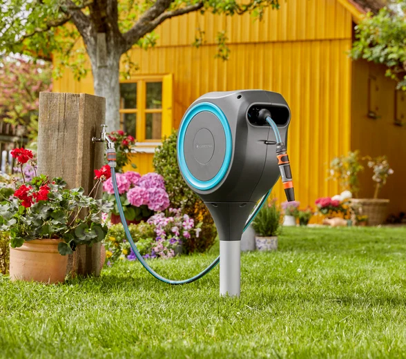 Dévidoir automatique sur pic RollUp S 15 m - GARDENA (Bleu turquoise) - GARDENA - 18604-20