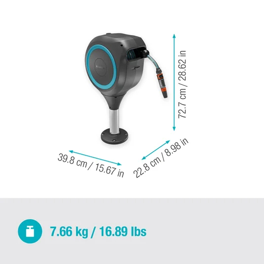 Dévidoir automatique pour terrasse RollUp S tuyau de 15 m bleu turquoise - enroulement automatique - GARDENA - 18605-20