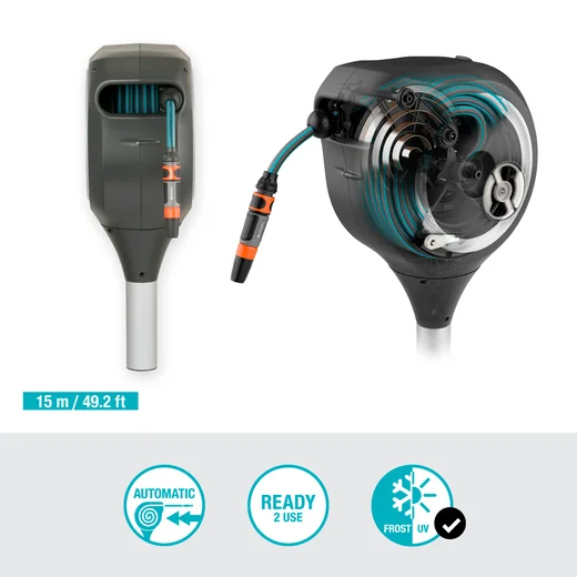 Dévidoir automatique sur pic RollUp S 15 m - GARDENA (Blanc) - GARDENA - 18606-20