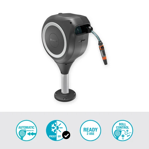 Dévidoir automatique pour terrasse RollUp S tuyau de 15 m blanc - enroulement automatique - GARDENA - 18607-20