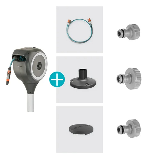 Dévidoir automatique pour terrasse RollUp S tuyau de 15 m blanc - enroulement automatique - GARDENA - 18607-20