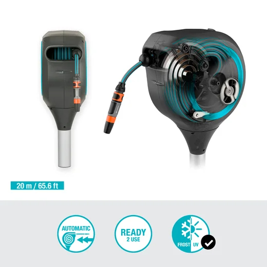 Dévidoir automatique sur pic RollUp M 20 m - GARDENA (Bleu turquoise) - GARDENA - 18614-20