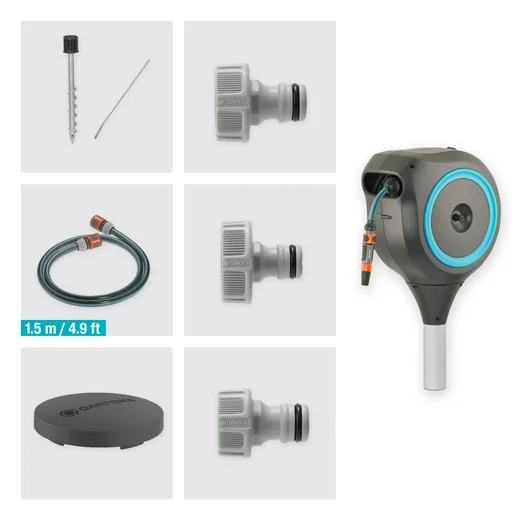 Dévidoir automatique sur pic RollUp M 20 m - GARDENA (Bleu turquoise) - GARDENA - 18614-20