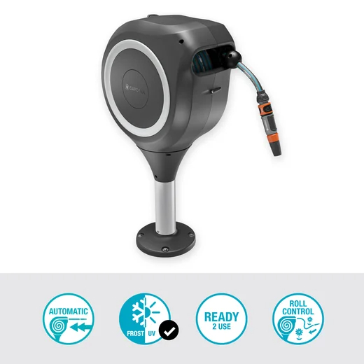 Dévidoir automatique pour terrasse RollUp M tuyau de 20 m blanc - enroulement automatique - GARDENA - 18617-20