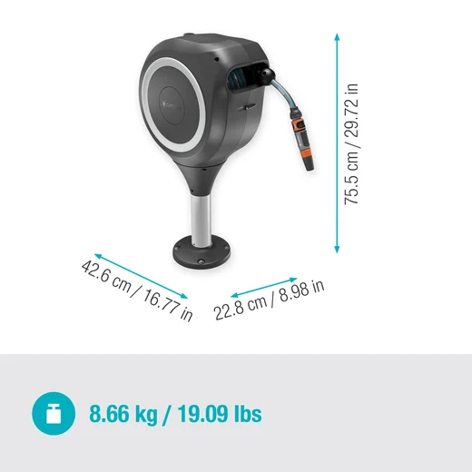 Dévidoir automatique pour terrasse RollUp M tuyau de 20 m blanc - enroulement automatique - GARDENA - 18617-20