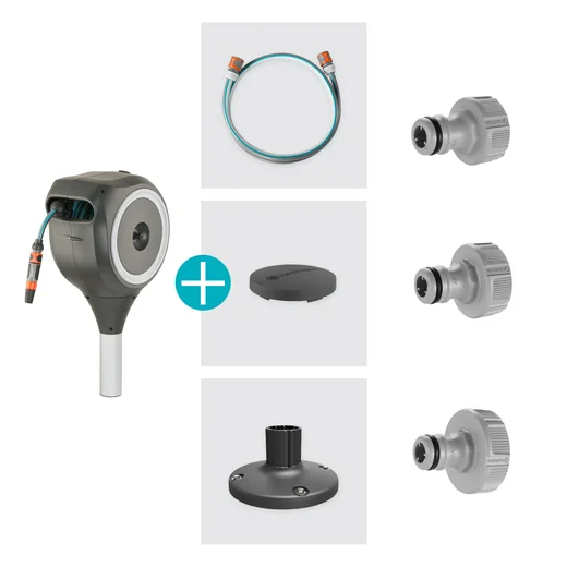 Dévidoir automatique pour terrasse RollUp M tuyau de 20 m blanc - enroulement automatique - GARDENA - 18617-20