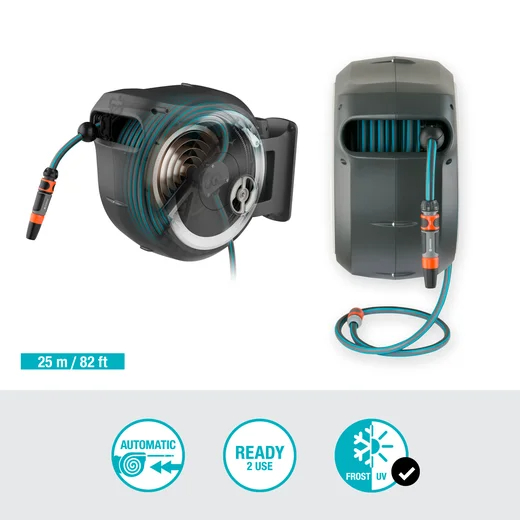 Dévidoir automatique mural RollUp M/L 25m - GARDENA (Blanc) - GARDENA - 18622-20