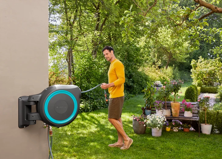 Dévidoir automatique mural RollUp L 30 m - GARDENA bleu turquoise - GARDENA - 18625-20