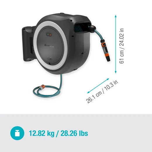 Dévidoir automatique mural sur batterie PowerRoll XL 35/18V P4A tuyau de 35 m blanc - sans chargeur ni batterie - GARDENA - 18642-55