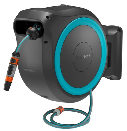 Dévidoir automatique mural sur batterie PowerRoll XXL 40/18V P4A tuyau de 40 m bleu turquoise - GARDENA - 18645-55