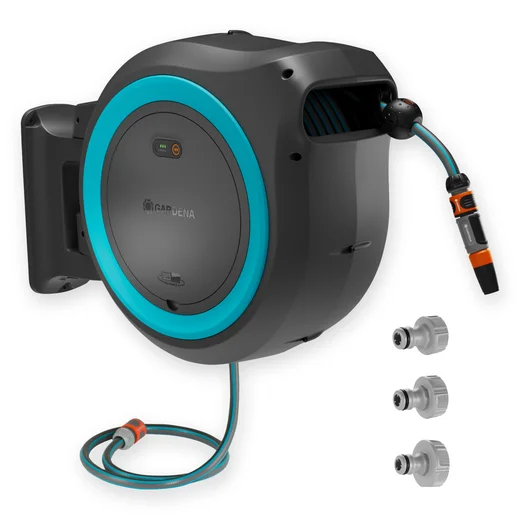 Dévidoir automatique mural sur batterie PowerRoll XXL 40/18V P4A tuyau de 40 m bleu turquoise - GARDENA - 18645-55