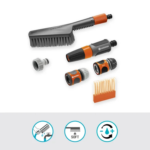 Kit brosse de lavage à main S souple Cleansystem avec les batônnets de shampooing & raccords - GARDENA - 18862-20