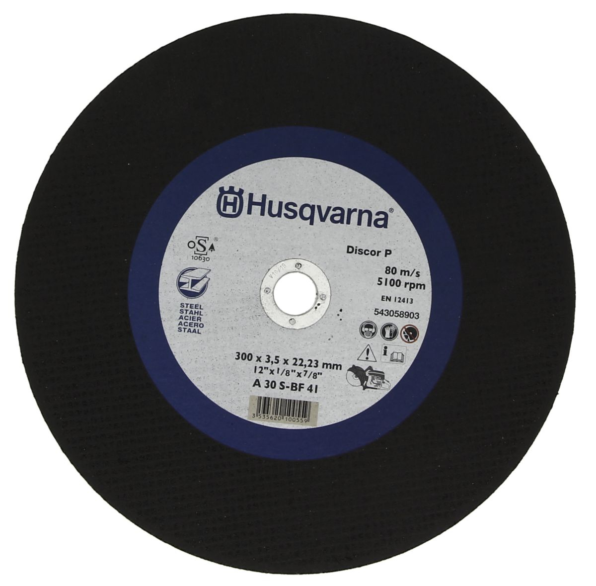 DISQUE ABRASIF HUSQVARNA DISCOR A 30 RS - MÉTAL - Ø 300 MM - ALÉSAGE 22,2 MM - 543058896