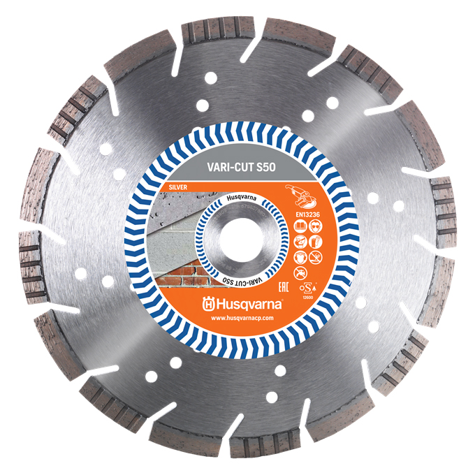 DISQUE DIAMANT HUSQVARNA VARI CUT S50 POUR MEULEUSE D'ANGLE Ø 125 MM POUR BRIQUE ET BETON ALÉSAGE 22.2- 579807940