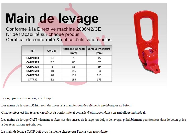MAIN DE LEVAGE 5T - ID MAT - CATP 0305