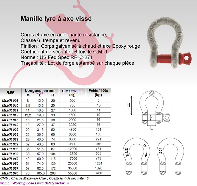 Manille lyre ID MAT haute résistance 2T - MLHR016