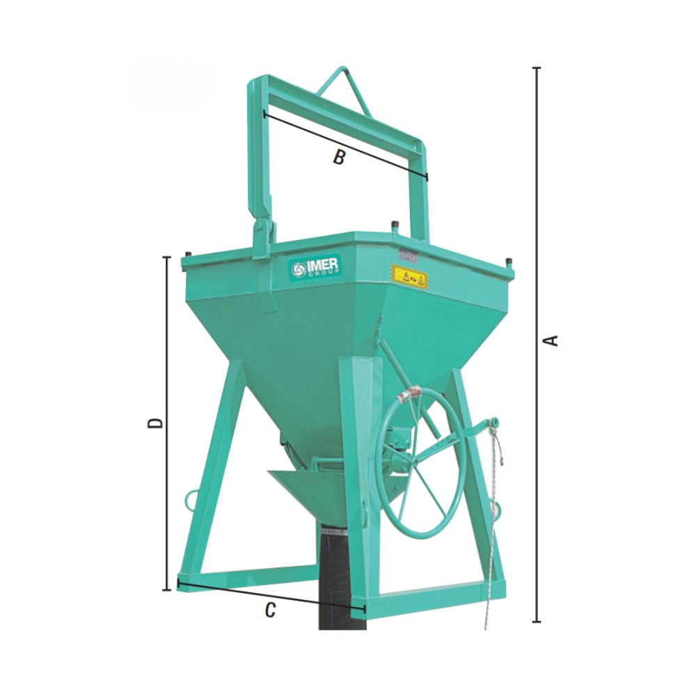 Benne BCE-125V / 1250 L à tuyau + entonnoir + volant - IMER - 070209BCE125V