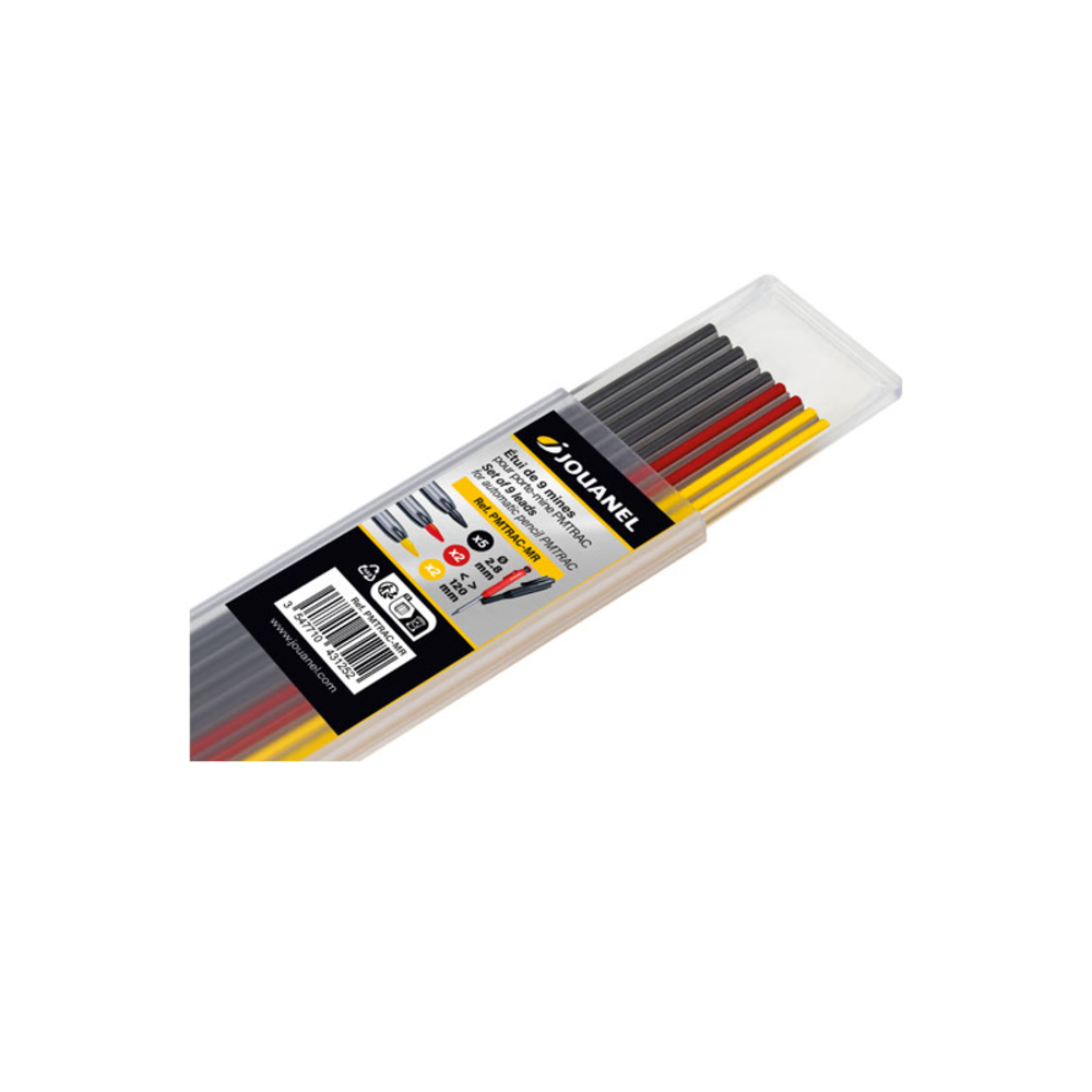 ETUI DE 9 MINES DE RECHANGE POUR PORTE-MINE (5 GRAPHITES 2 ROUGES ET 2 JAUNES) - JOUANEL INDUSTRIE - PMTRAC-MR