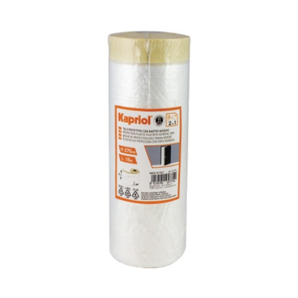 BACHE DE PROTECTION AVEC RUBAN ADHESIF POLYETHYLENE 270CMX16MT - KAPRIOL - 25775