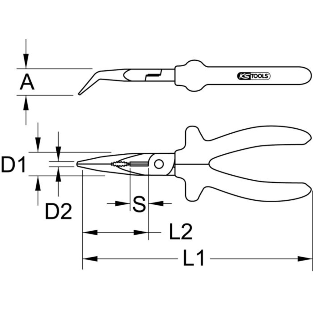 Pince isolée 1000V à bec demi-rond coudé à 45°, L205 mm KS TOOLS - 112.1719