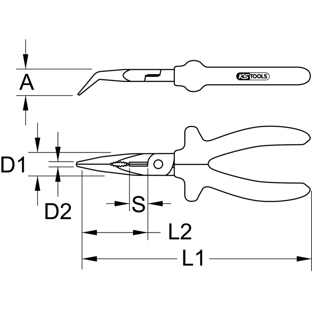 Pince isolée 1000V à bec demi-rond coudé à 45°, L205 mm KS TOOLS - 112.1719