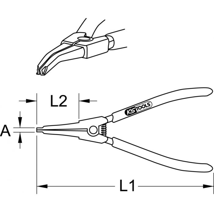 Pince pour goupilles de sécurité de vis de cardan - bec légèrement coudé KS TOOLS - 115.0992