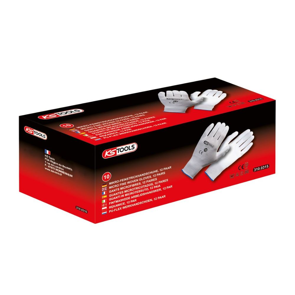 Boîte de 12 paires de gants microfibres blancs - KS TOOLS