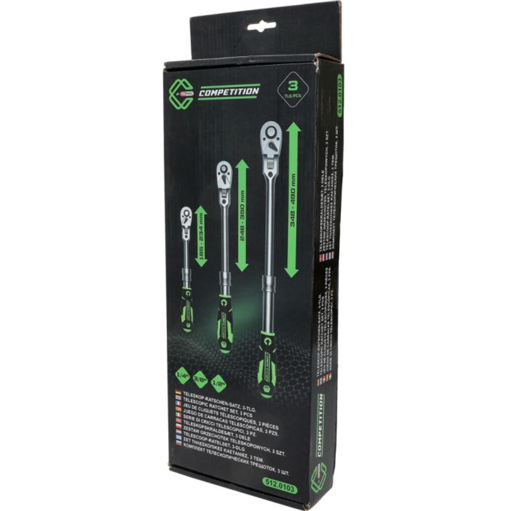 Jeu de cliquets télescopiques COMPETITION 3pcs 1/4"+3/8"+1/2" - KS TOOLS - 512.0103