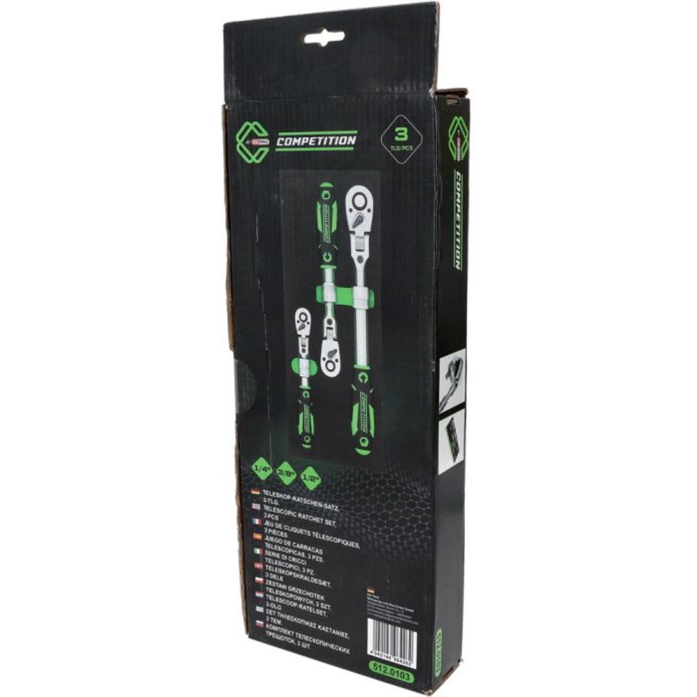 Jeu de cliquets télescopiques COMPETITION 3pcs 1/4"+3/8"+1/2" - KS TOOLS - 512.0103