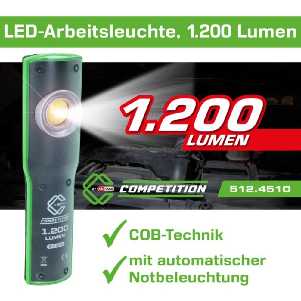 Lampe de travail COMPETITION à LED à variateur de lumière 1200 lumens avec chargeur - KS TOOLS - 512.4510