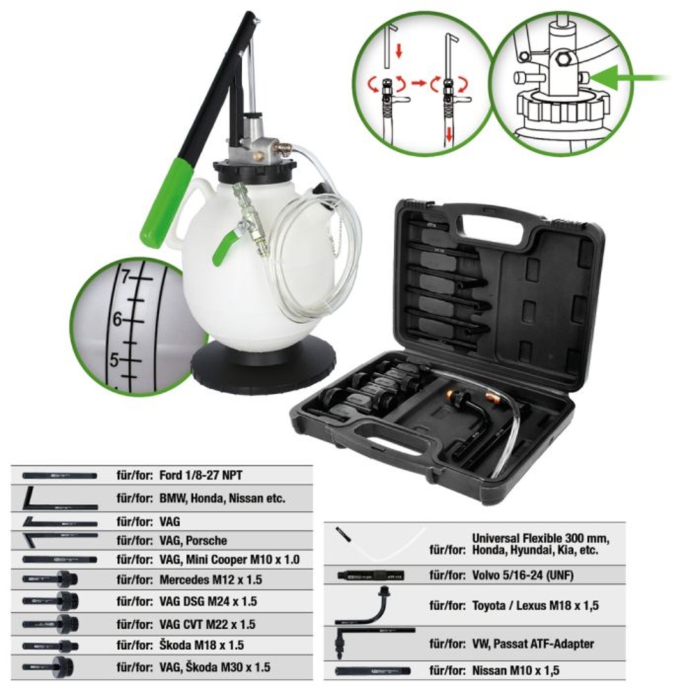 Dispositif de remplissage et de vidange d'huile de transmission COMPETITION avec adaptateurs 15 pcs - KS TOOLS - 512.5095