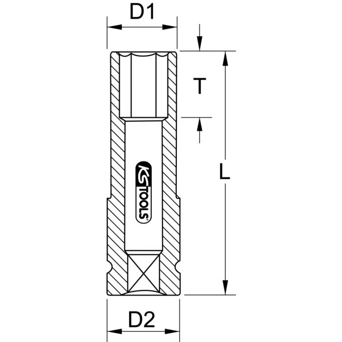 Douille à chocs longue 6 pans pour jantes aluminium - rouge - 21 mm KSTOOLS - 5151076