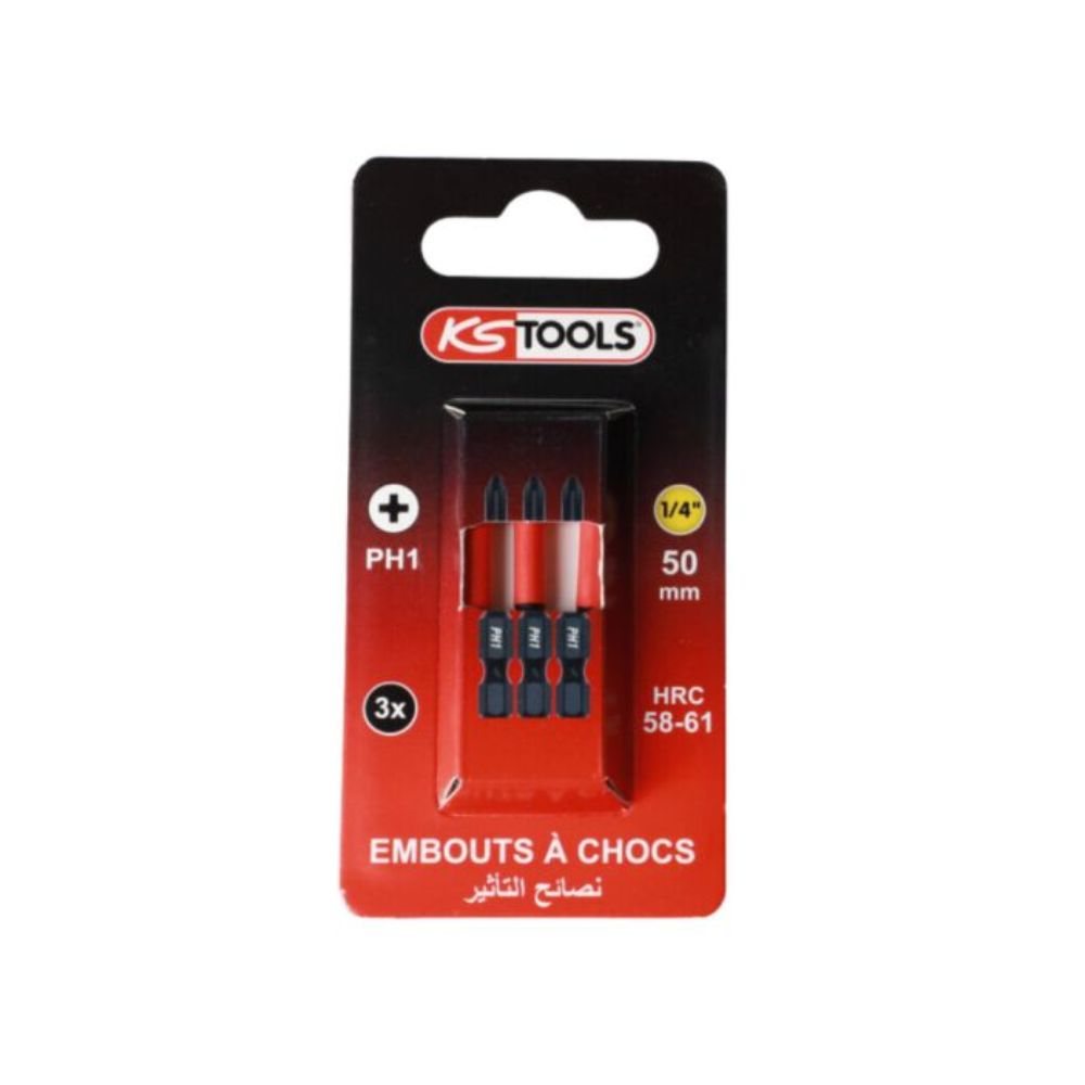 Lot de 3 embouts à chocs 1/4'' PH1 L50mm - KS TOOLS - 515.2352F