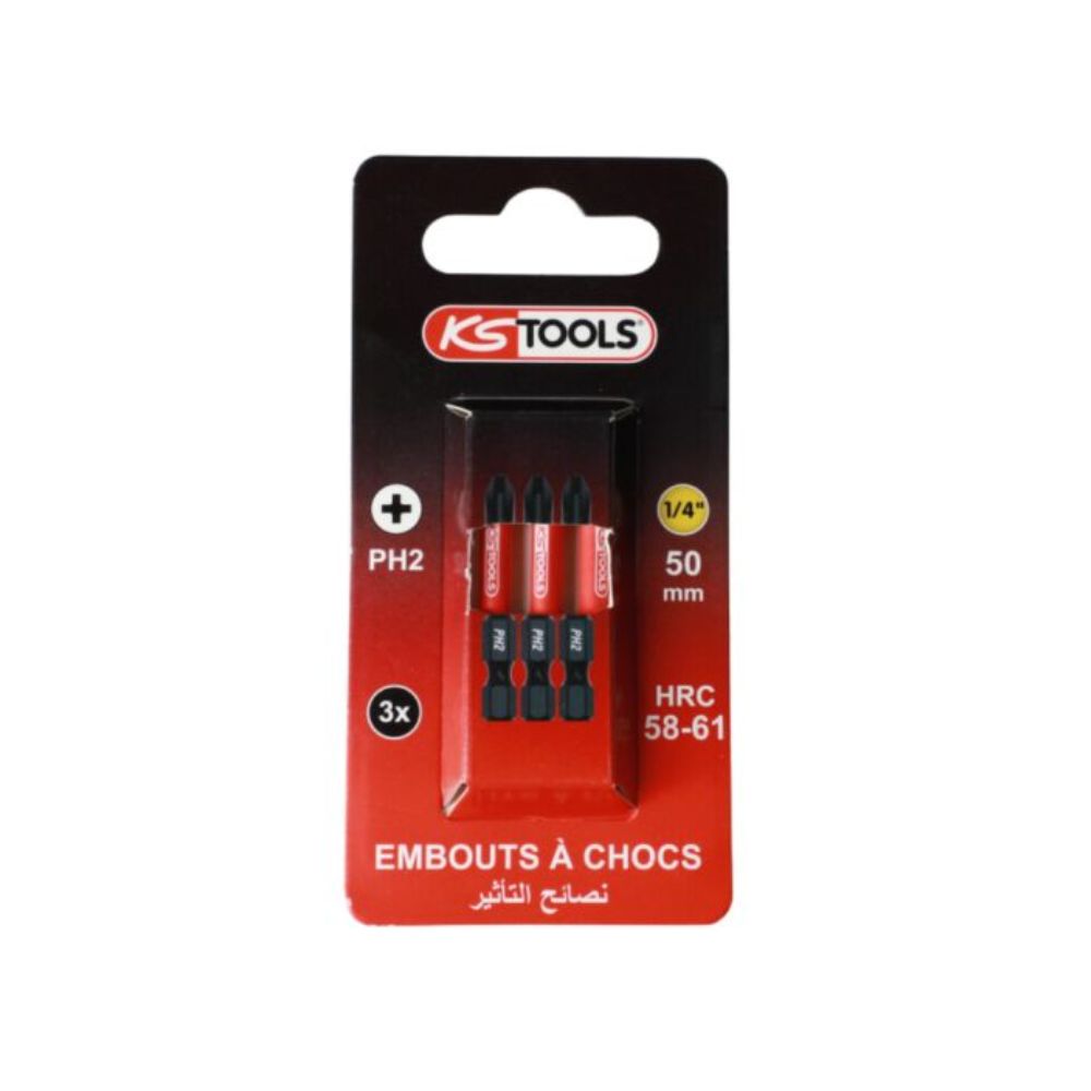 Lot de 3 embouts à chocs 1/4'' PH2, L50mm - KS TOOLS - 515.2353F