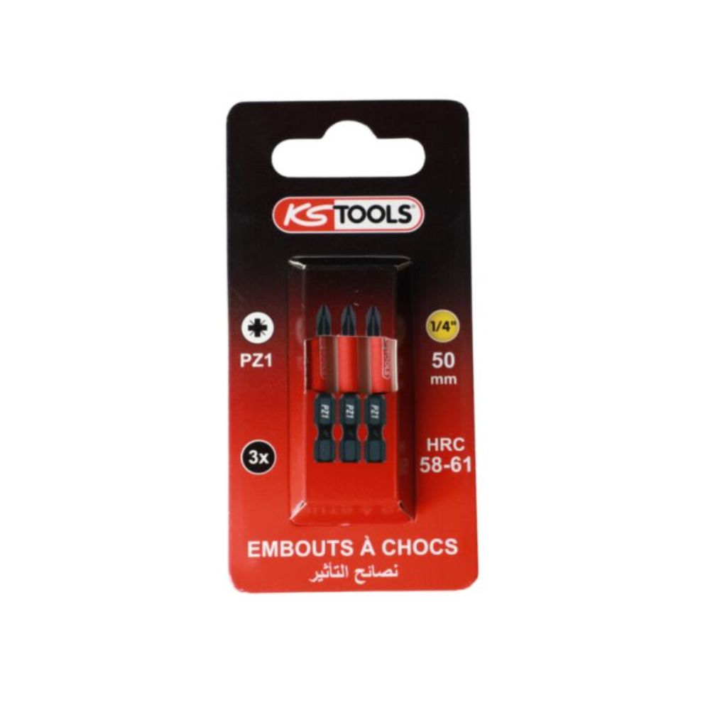 Lot de 3 embouts à chocs 1/4'' PZ1 L50mm - KS TOOLS - 515.2355F
