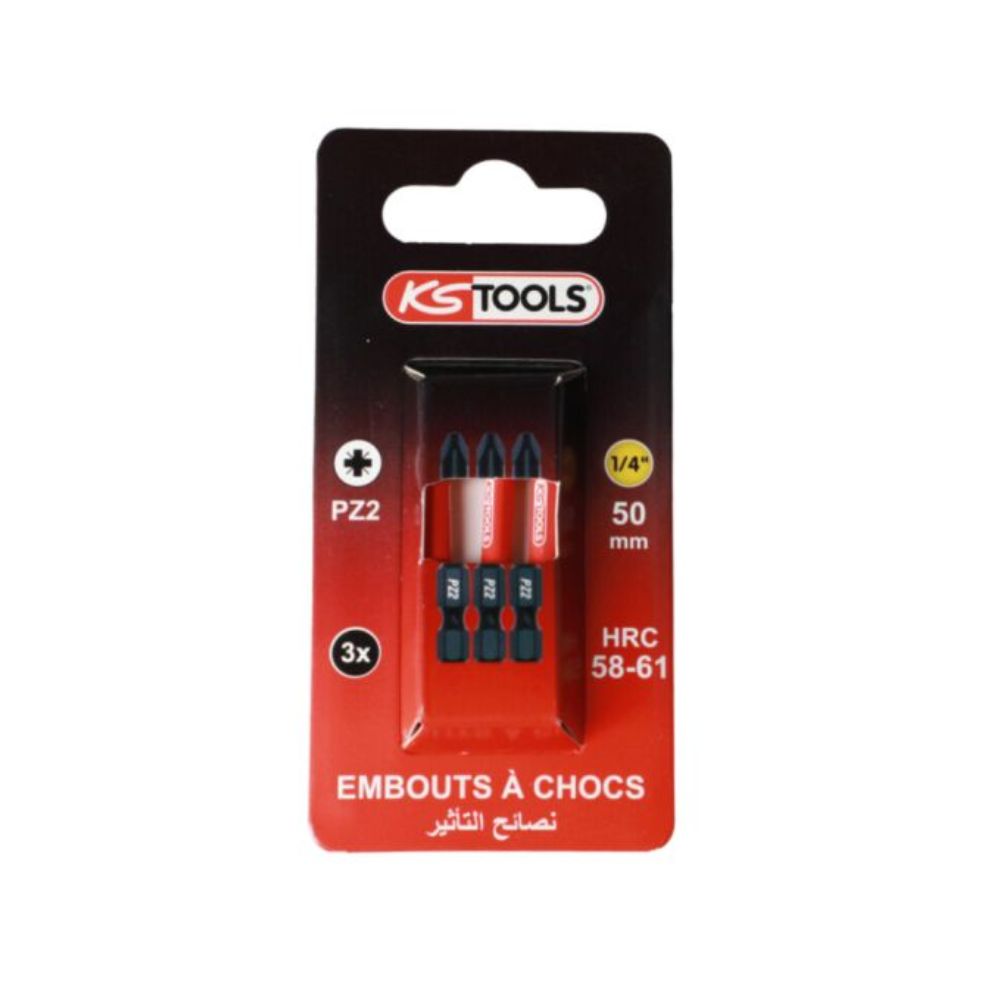 Lot de 3 embouts à chocs 1/4'' PZ2, L50mm - KS TOOLS - 515.2356F