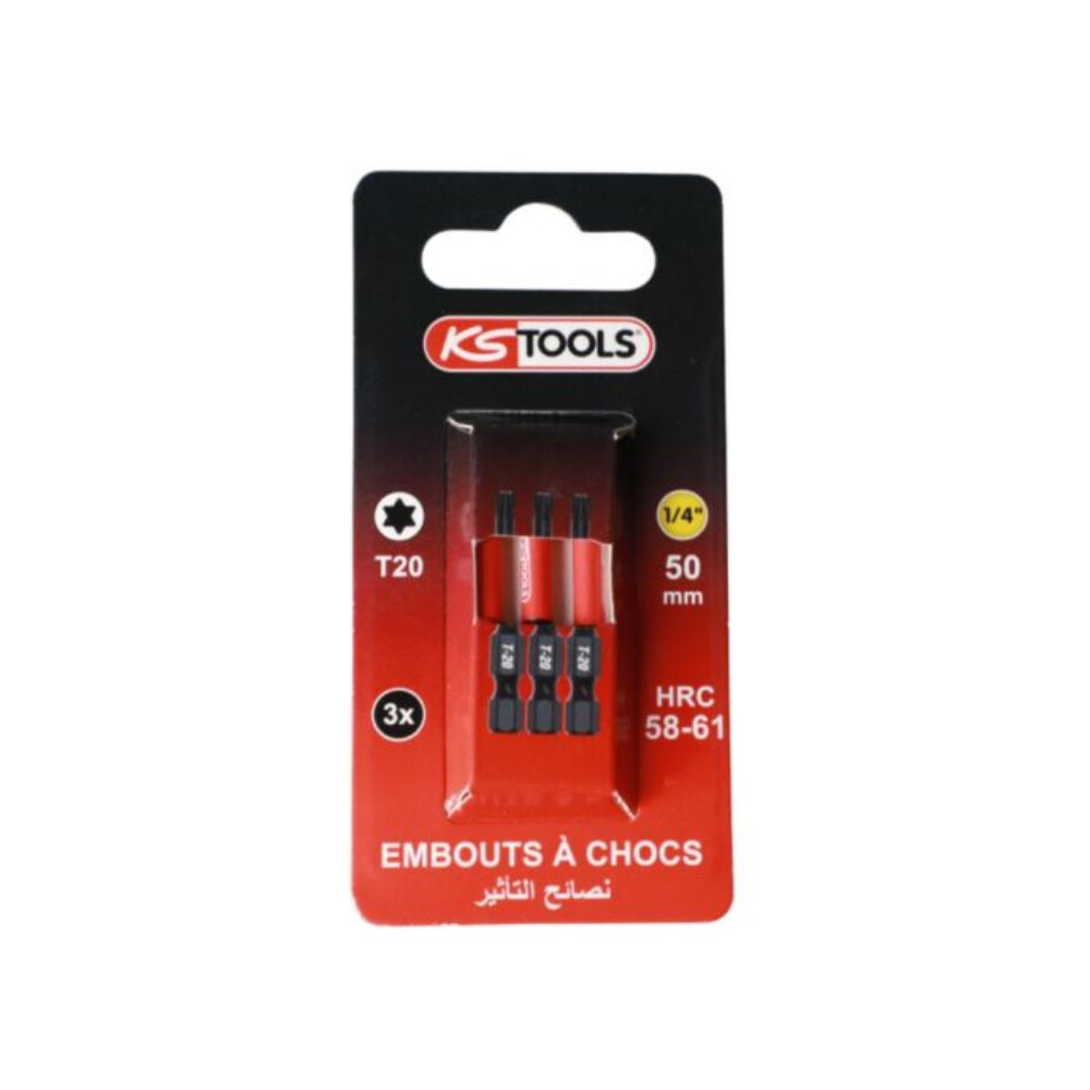 Lot de 3 embouts à chocs 1/4'' T20 L50mm - KS TOOLS - 515.2358F