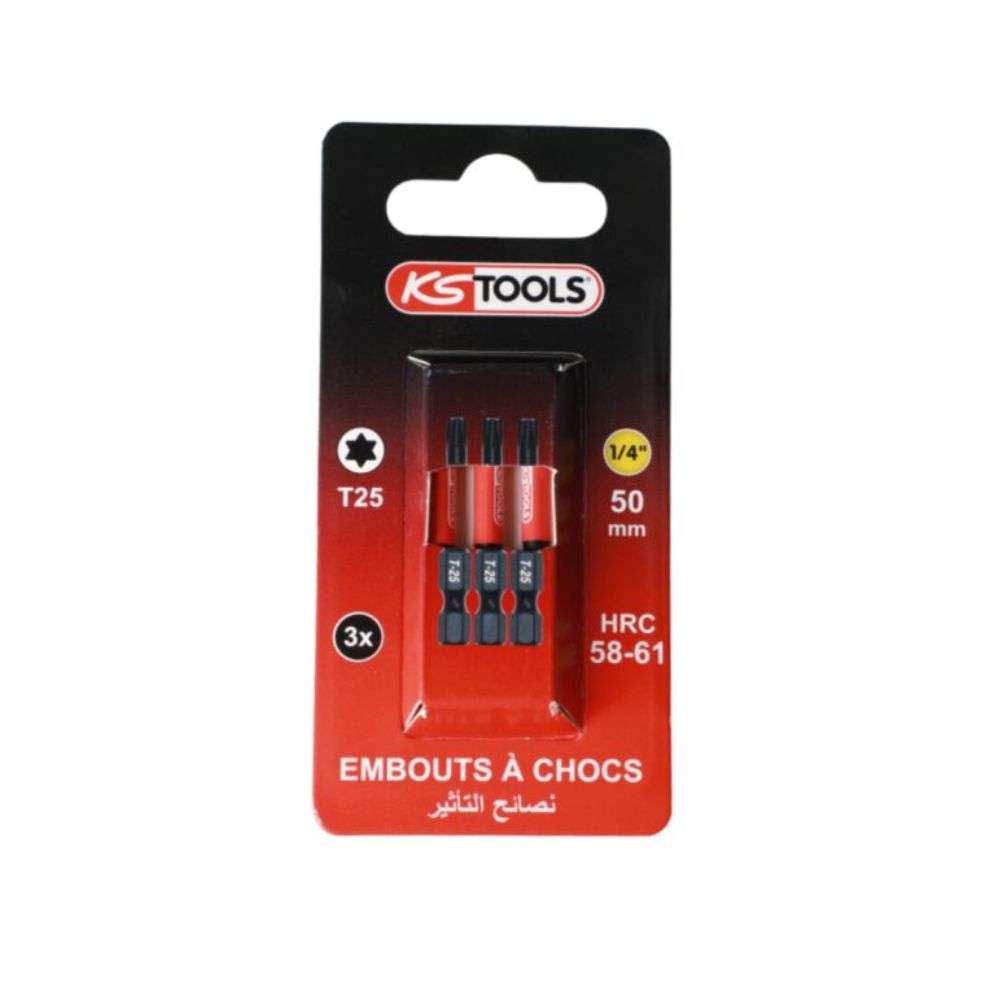 Lot de 3 embouts à chocs 1/4'' T25 L50mm - KS TOOLS - 515.2359F