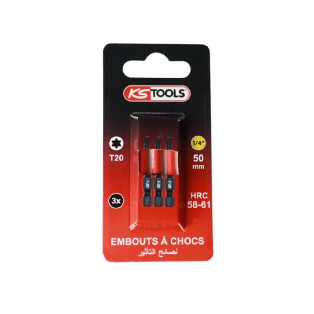 Lot de 3 embouts à chocs 1/4'' T30 L50mm - KS TOOLS - 515.2360F