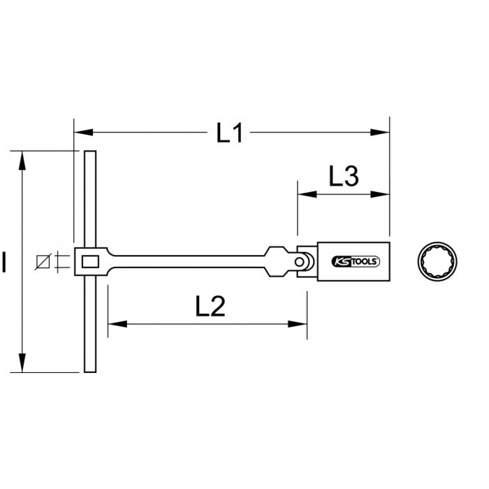 Clé à poignée longue à cardan 12 pans spéciale bougie 14 mm KS TOOLS - 517.1131