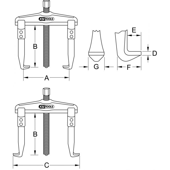 Extracteur universel à réglage rapide et 2 griffes rallongées extra-fines, 20-90 mm, 250 mm - 2,5 t KSTOOLS - 6200064