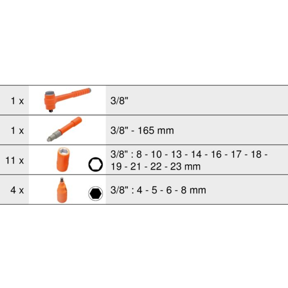 Module de douilles 6 pans et cliquet 3/8