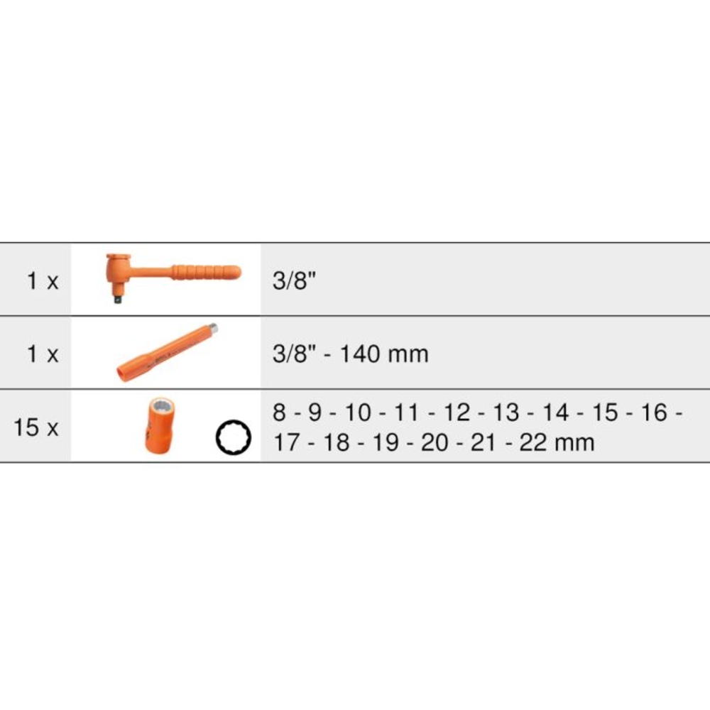 Module de douilles 12 pans et cliquet 3/8