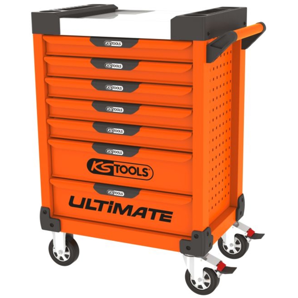 Servante ULTIMATE 7 tiroirs orange équipée de 44 outils isolés et d'une pince ampèremétrique KS TOOLS - 819.7045