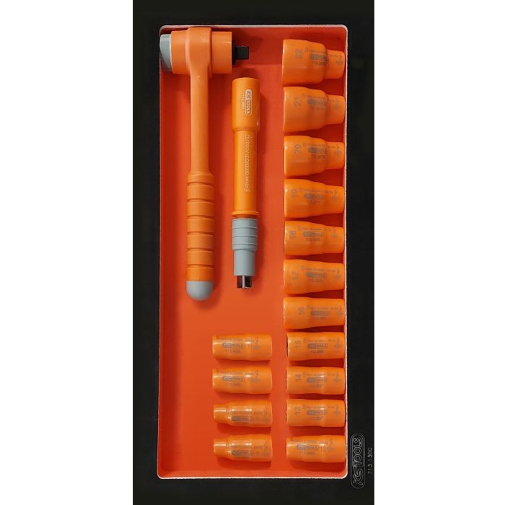 Servante ULTIMATE 7 tiroirs orange équipée de 44 outils isolés et d'une pince ampèremétrique KS TOOLS - 819.7045
