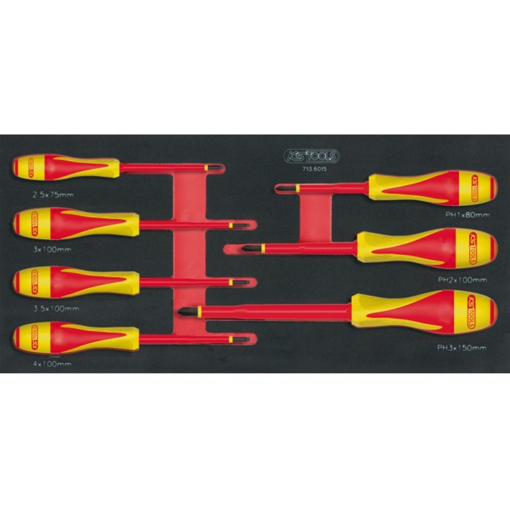 Servante ULTIMATE 7 tiroirs orange équipée de 44 outils isolés et d'une pince ampèremétrique KS TOOLS - 819.7045