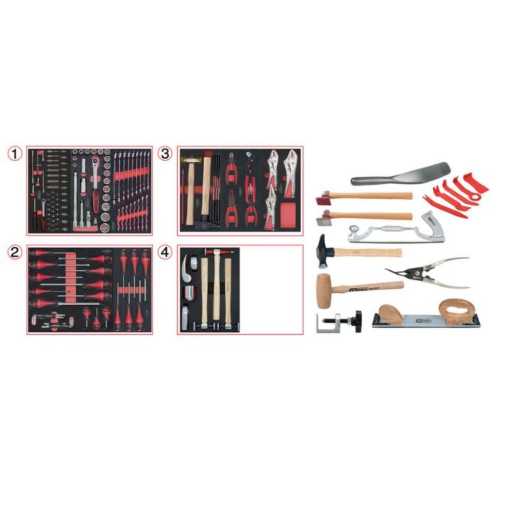 Servante ONE BY ONE 7 tiroirs composée d'outils pour la carrosserie 166 pcs - KS TOOLS - 823.7154F
